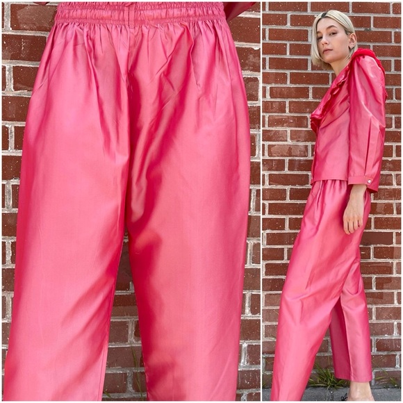 CHELSEA MAK Silk Taffeta High Rise Drawstring Waist Ankle Crop Wide Leg Pants XS - Picture 6 of 7